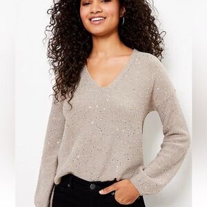 NWT LOFT Women's Sequin Double V Sweater size M